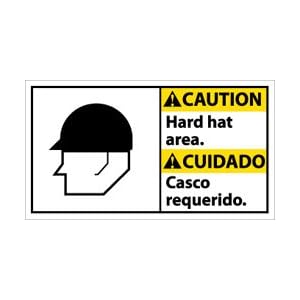 CBA1R - Caution Hard Hat Area (Bilingual) 10" X 18" .050" Rigid Plastic