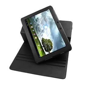 GTMax Black Premium Leather Multi-Angle Rotating Folio Cover Case with Built-in Stand for Asus TF201 10.1-Inch Eee Pad Transformer Prime Tablet
