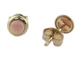 Pink Coral Mini Round Button Earrings, 14k Gold