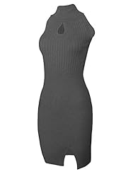 Knee Length Sweater Rayon/Spandex/Knit Keyhole Slit Sleeveless Bodycon Dress 