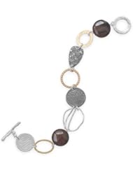 Sterling Silver 8 Inch Two Tone Multi Design Link Toggle Bracelet