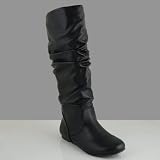 ZULU Women's Slouch Leatherette Dress Boots Black