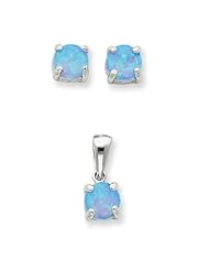 Sterling Silver Created Opal Pendant & Earring Set