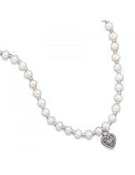 MMA Silver - 13 inch+2 inch Extension Cultured Freshwater Pearl/Silver Bead Necklace with Oxidized Heart
