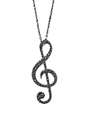 Gunmetal Black Rhinestone Treble Clef Necklace 30 Inch