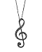 Gunmetal Black Rhinestone Treble Clef Necklace 30 Inch