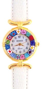 Venezia Murano Millefiori Watch White & Gold
