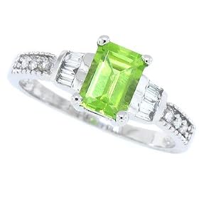 Buy 1.01Ct Emerald Cut Peridot and Diamond Ring in 10Kt White Gold by MyTreasurez