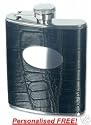 Personalised 6oz Stainless Steel Leather Effect Hip Flask YOUR MESSAGE ENGRAVED FREE, Gift