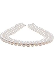 Freshwater Pearl Triple Strand Necklace 7-10mm with a 925 Sterling Silver clasp