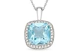 4 1/10 Carat Blue Topaz and Diamond 14K White Gold Pendant w/Chain