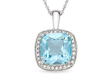 4 1/10 Carat Blue Topaz and Diamond 14K White Gold Pendant w/Chain