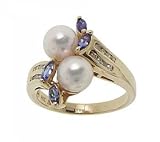 1/2cttw Pearl, Tanzanite and Diamond 14K Yellow Gold Ring