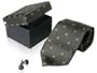 Brown and Gold Matching 100% Silk Necktie Tie and Cufflinks in Gift Box