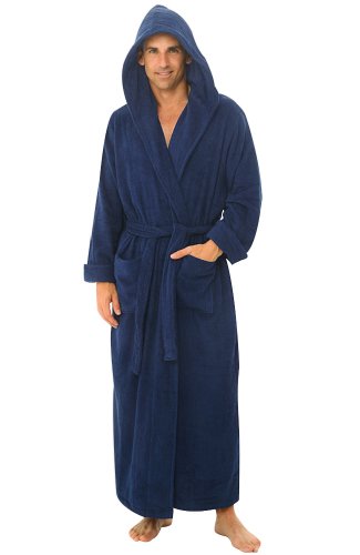 Del Rossa Men's Terry Cloth Cotton Hooded Full Length Bathrobe