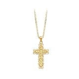 14K Yellow Gold ''Diamond Cut'' Cross Pendant with Chain