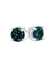 2 ct Enhanced Solitaire Blue Diamond Stud Earrings in White Gold Quality Better