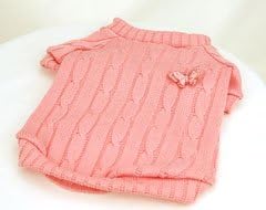 Comfty Pink Ribbon Knit Dog Sweater with Butterfly Pin (XSmall)