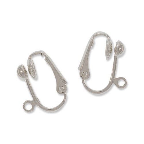 Silver Plated Brass Clip On Ball Earrings Findings (2 Pair)