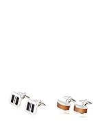 SILVIO SILVANI Dos Pares Gemelos Clásicos Con Piedra Negra Y Con Ojo De Gato Ambar Nego / Naranja