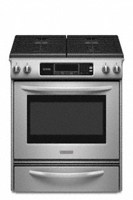 KitchenAid Architect Series II KGSK901SSS 30" Slide-In Gas Range with 4 Sealed Burners, 14,000 BTU UltraPower Sealed Burner, 4.1 cu. ft. Self-Cleaning Thermal Oven and Storage Drawer: Stainless Steel