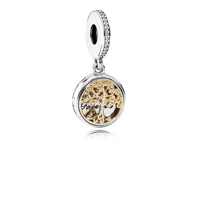 PANDORAJewelry Family Roots Cubic Zirconia Charm in Sterling Silver and 14K Yellow Gold