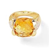 14kt. Yellow Gold Ring Square Quilted Citrine And Diamonds (Size 5)