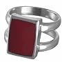 Sterling Silver Square Red Coral Inlay ring
