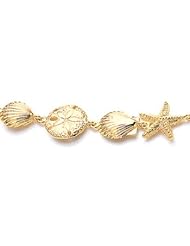 14K Gold Conch, Starfish, Shell & Sand Dollar Bracelet