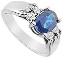 Created Sapphire and Cubic Zirconia Ring 925 Sterling Silver 2.75 CT Total Gem Weight