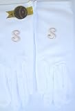 G207, White Nylon Long Wedding Gloves with Customer Chosen Ivory Monogram Letter for Men Women and Teens