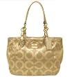 Coach Signature Op Art Mia E/W Metallic Lurex Gallery Book Bag Tote Khaki Gold