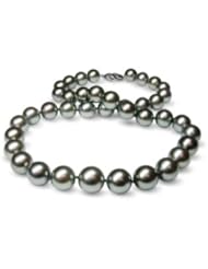 11 x 12mm natural color round black Tahitian south sea cultured pearl necklace 19"
