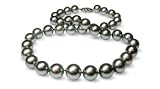 11 x 12mm natural color round black Tahitian south sea cultured pearl necklace 19