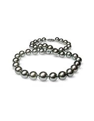 11 x 12mm natural color round black Tahitian south sea cultured pearl necklace 19"