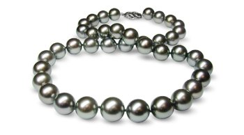 11 x 12mm natural color round black Tahitian south sea cultured pearl necklace 19'