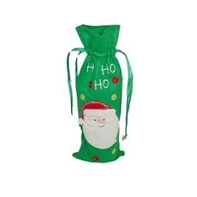 Liquor Wine Bottle Cover Jacket Green Felt says Ho Ho Ho Santa by