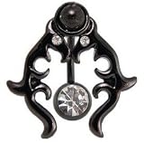 Black Tribal Shield belly button ring with Clear Gems