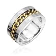 316L Stainless Steel Ring with Gold Spinning Chain Center - Size: 9-15