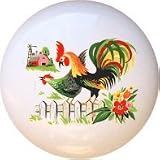 Vintage-look Rooster on Fence Retro Drawer Pull Knob