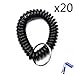 Bluecell Pack of 20 Plastic Wrist Coil Wrist band Key Ring chain for Outdoor Sport (Black)