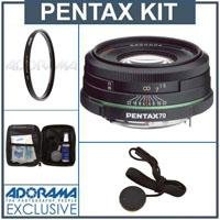 Pentax SMCP-DA 70mm f/2.4 ED Black Limited Edition Lens Kit, with Tiffen 49mm UV Filter, Lens Cap Leash, Professional Lens Cleaning Kit