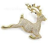 Cubic Zirconia Gold Reindeer Brooch OS