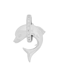 14k White Gold, Dolphin Pendant Charm Brooch Pin Combination with Lab Created Gems