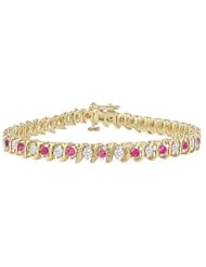 Pink Sapphire and Diamond S Tennis Bracelet 18K Yellow Gold 2.00 CT TGW