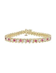 Pink Sapphire and Diamond S Tennis Bracelet 14K Yellow Gold 3.00 CT TGW