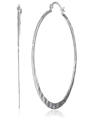 Sterling Silver Large Flat Hammered Click Top Hoop Earrings