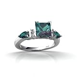 14K White Gold Square Created Alexandrite and Diamond Engagement Ring