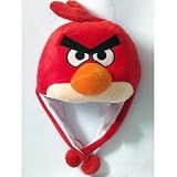 Angry Birds Red Cardinal Bird Plush Hat w/ Ear Covers & Poms Bomber Style