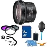 Sony SAL20F28 20mm f2.8 Wide-Angle Lens Essentials Kit. Kit Includes Lens, Filter Kit, 8 GB Memory Card, 3 Pcs. Lens Cleaning Kit, Lens Cap Keeper, and Professional Blower / Dust Removal System.